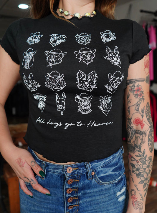 All Dogs - Black Lettuce Trimmed Crop T-Shirt