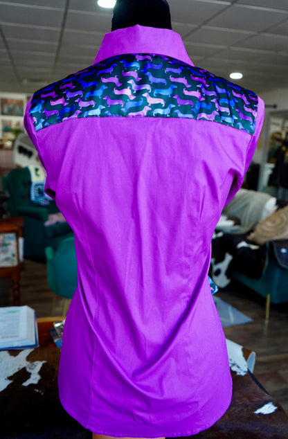 M - Purple Weenie Dawgs on Magenta Cotton Button Down