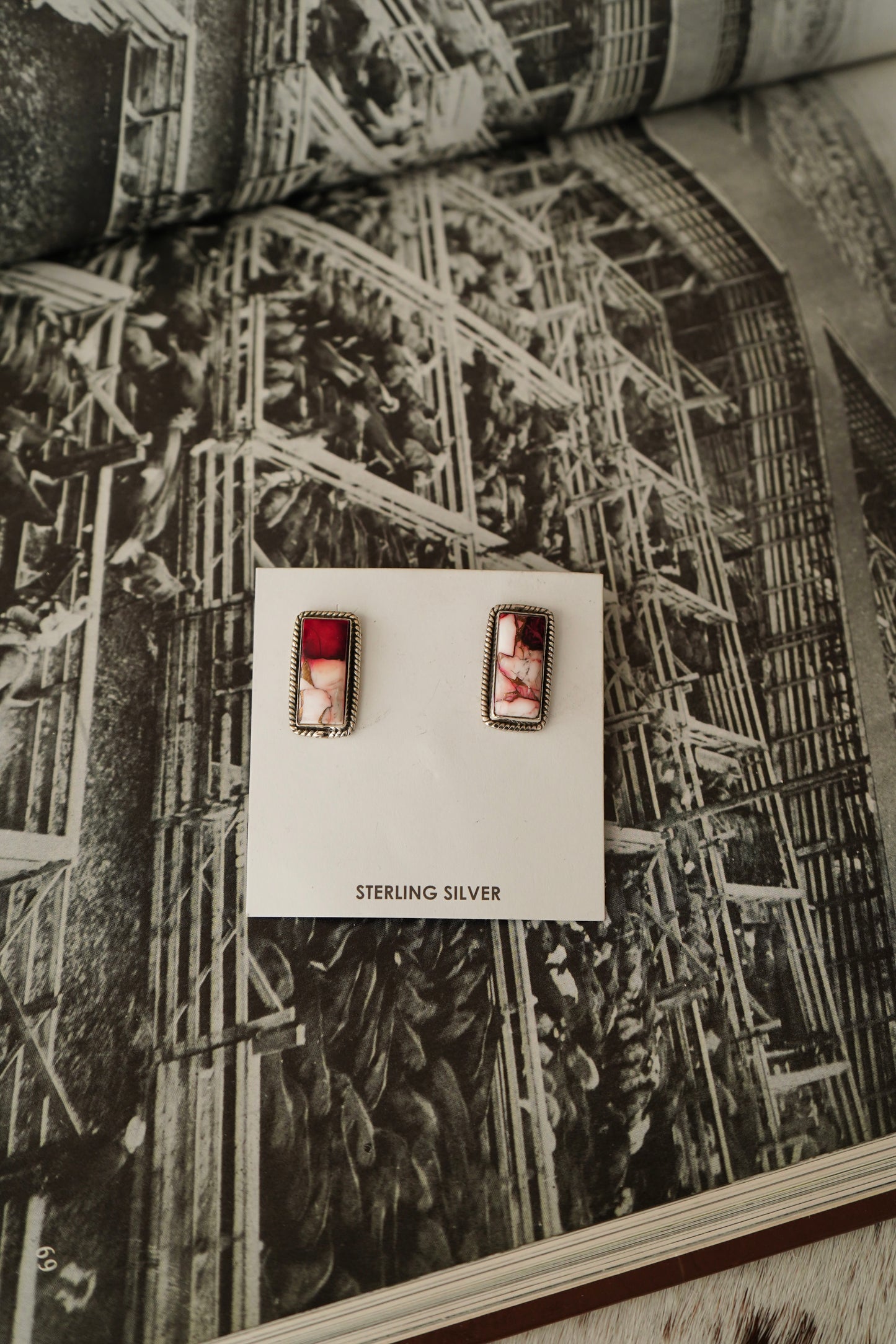 Rose Dahlia Bar Stud Earrings