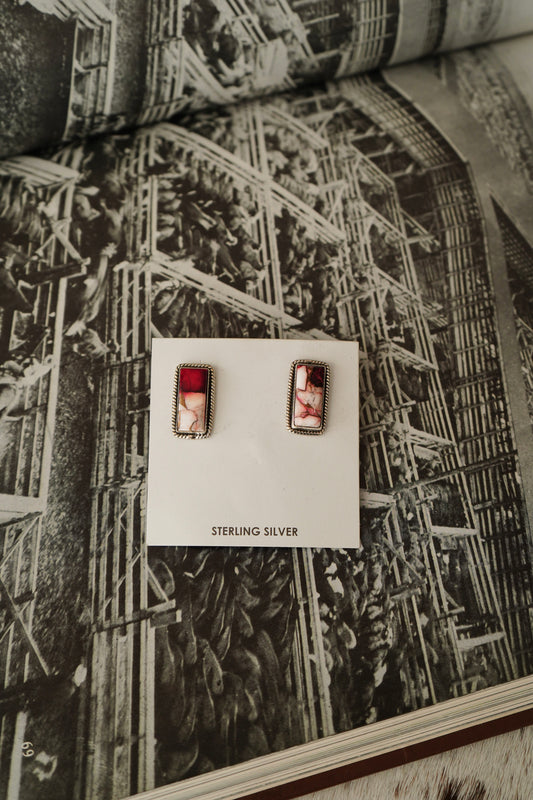Rose Dahlia Bar Stud Earrings