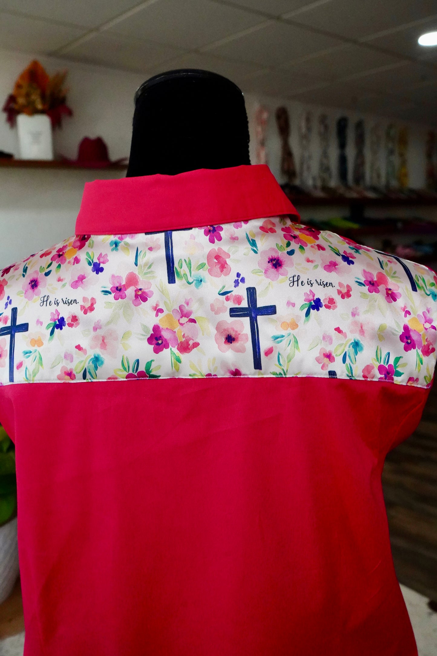 3XL - He Is Risen on Hot Pink Cotton Button Down