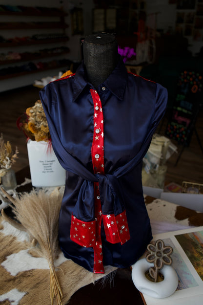 S - Shiny Stars on Navy Button Down Disco Cowgirl