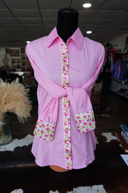 L - Dainty Tough Enough on Light Pink Cotton Button Down