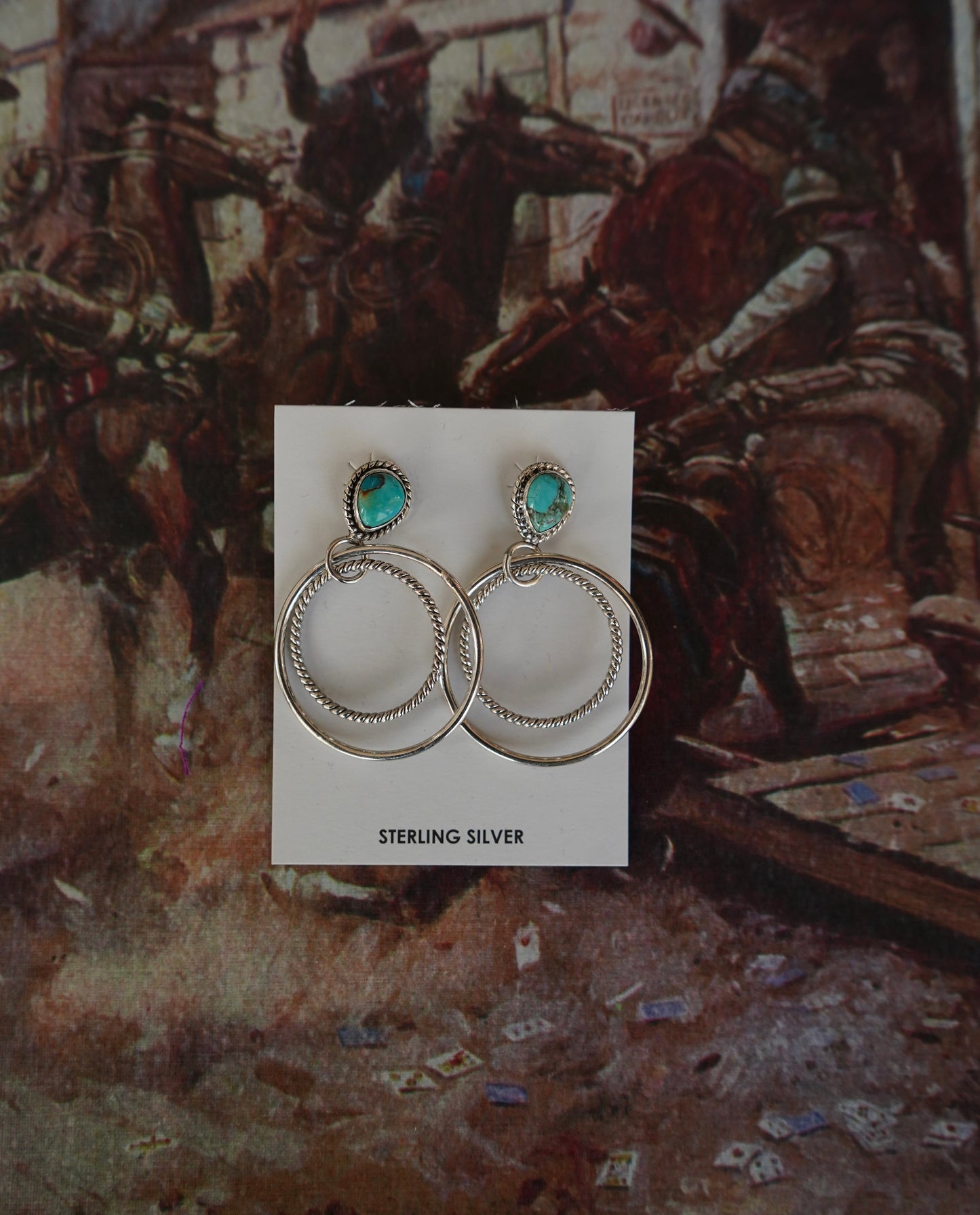 Turquoise Double Hoop Stud Earrings