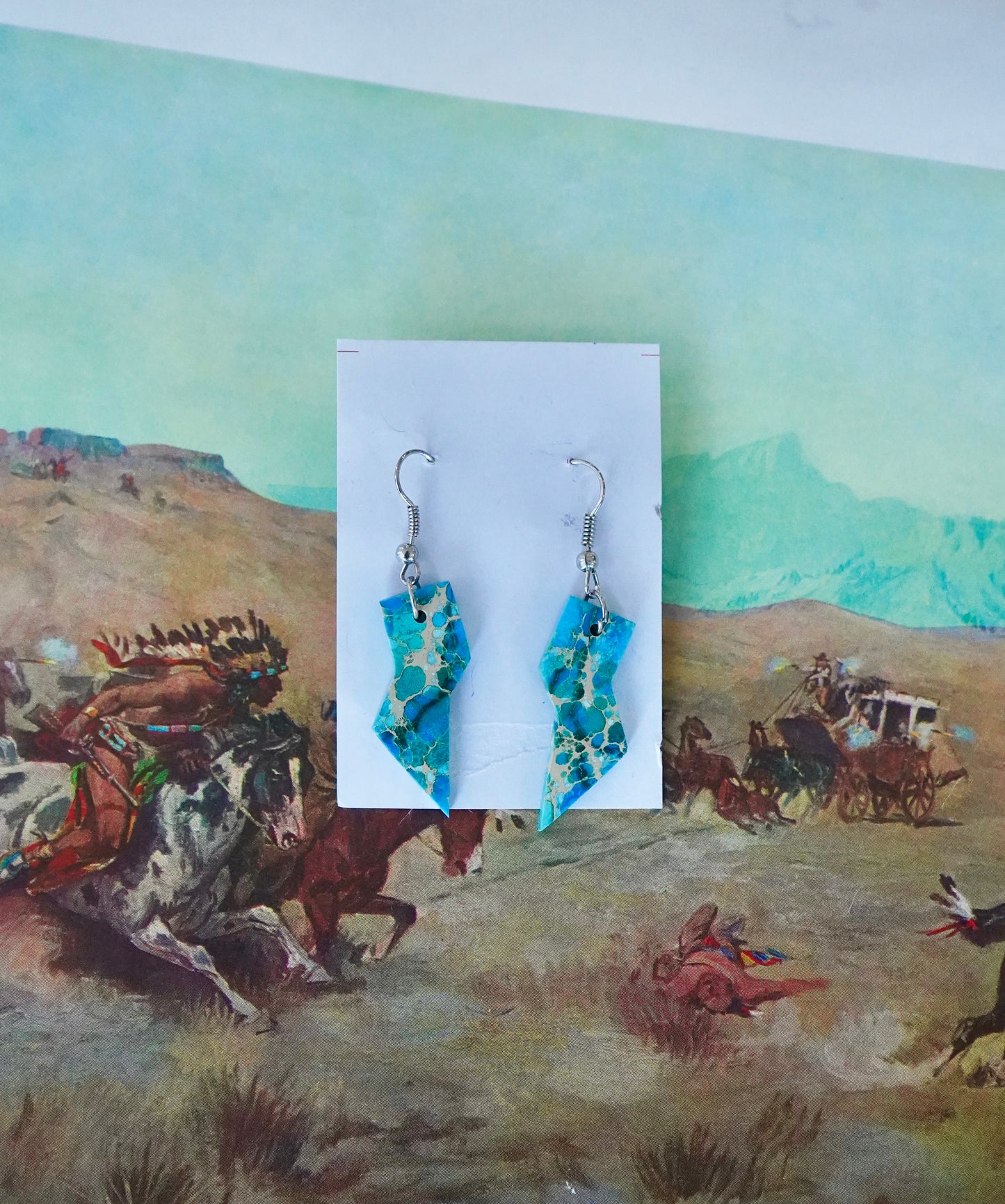Turquoise Slab Fish Hook Earrings
