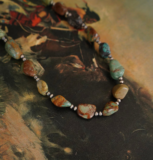 Sterling Silver Pearls w/ Turquoise Pieces Necklace - 20”