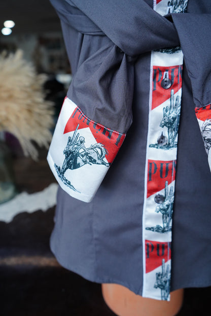 S - Punchy on Gray Cotton Button Down