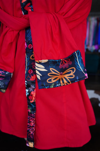 PRELOVED - XL - Black Wildflower Mix on Red Cotton Button Down