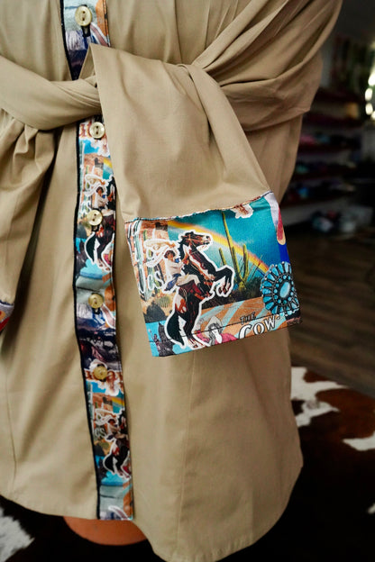XL - Calamity Jane on Tan Cotton Button Down