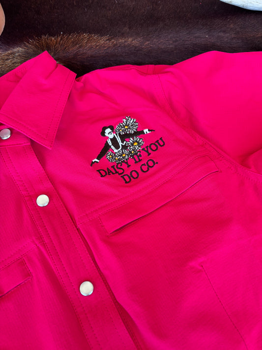 Daisy Gang Fishing Pearl Snaps - Hot Pink Short Sleeve