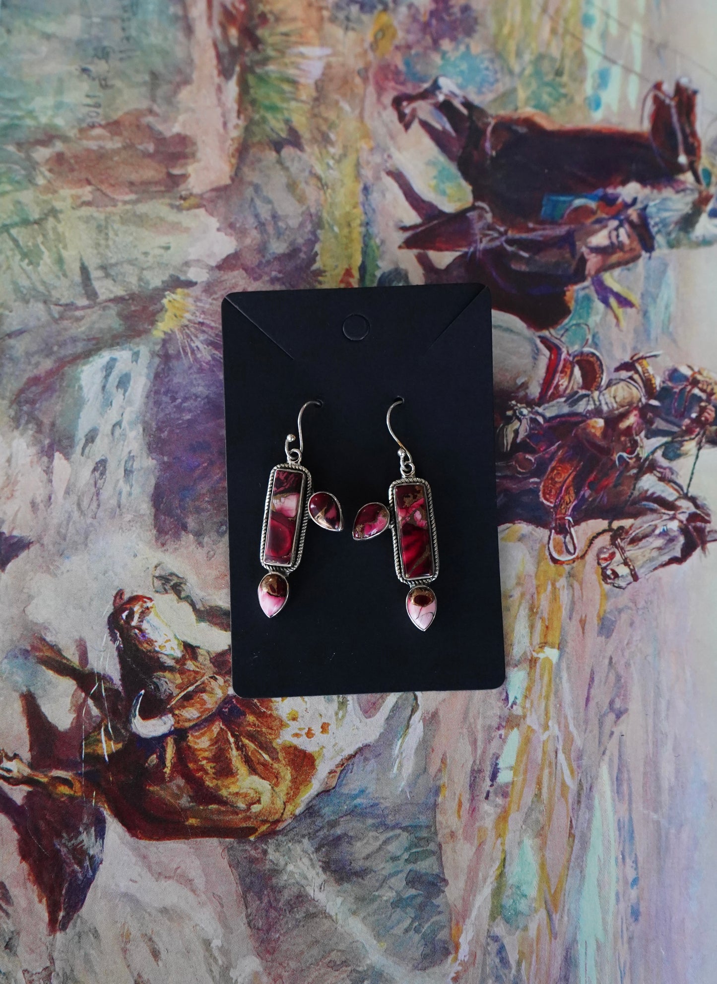 Rose Dahlia Bars w/ Teardrop Accents Fish Hook Earrings