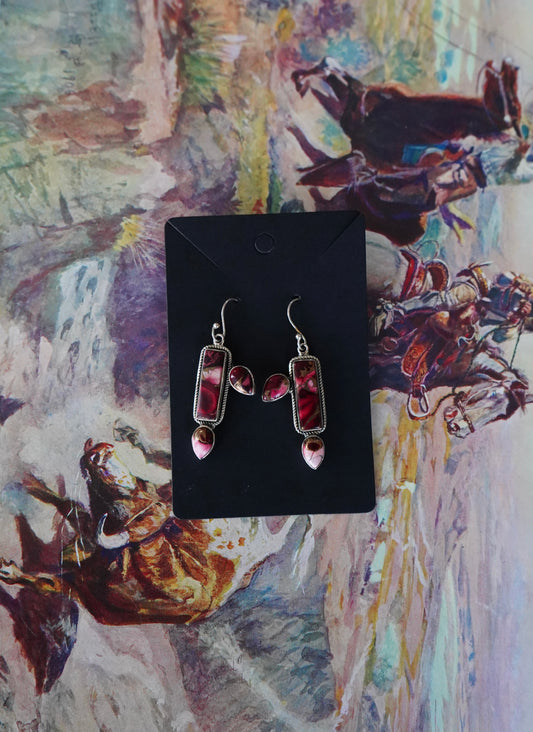 Rose Dahlia Bars w/ Teardrop Accents Fish Hook Earrings