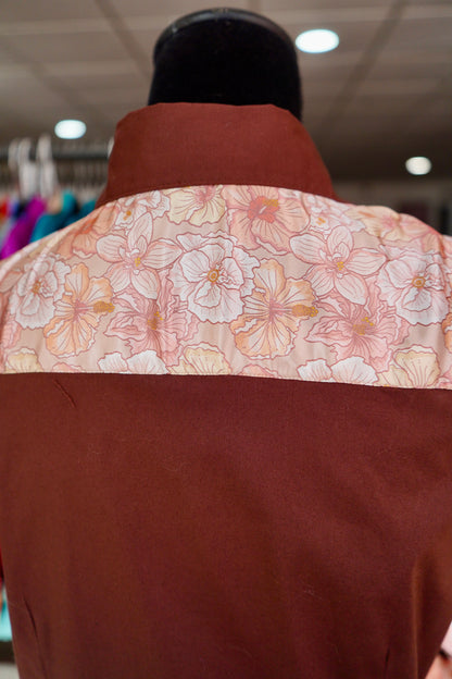 XL - Pastel Hibiscus on Brown Cotton Button Down