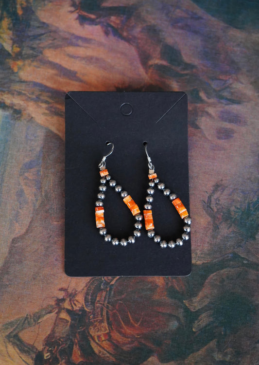 Sterling Silver Pearls w/ Orange Spiny Fish Hook Earrings