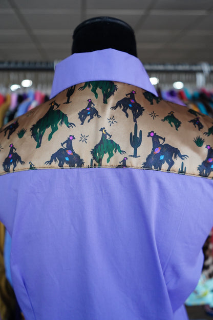 XL - Space Cowboys on Lavender Cotton Button Down