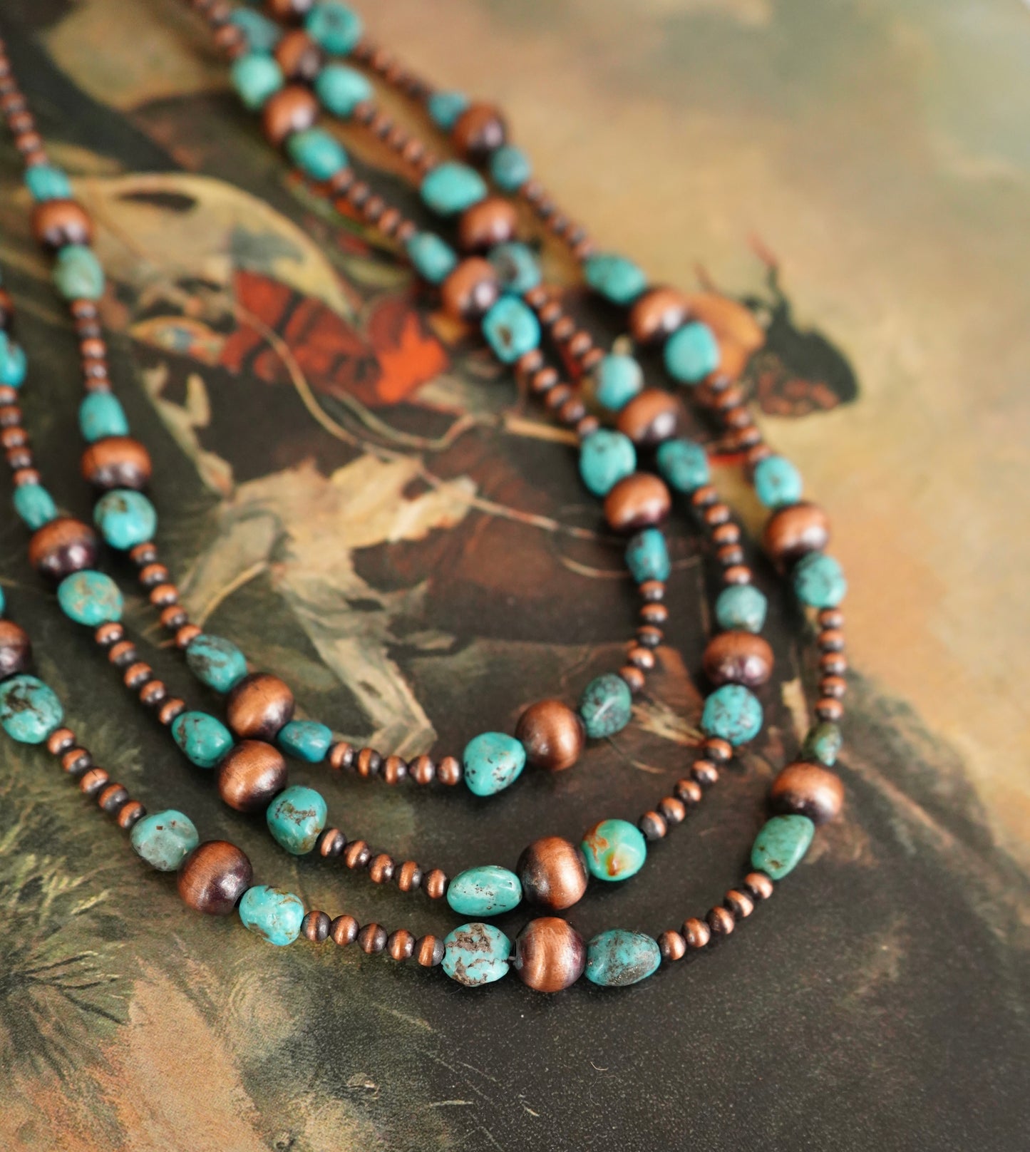 Graduated Copper Pearls w/ Turquoise Necklaces