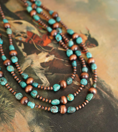 Graduated Copper Pearls w/ Turquoise Necklaces