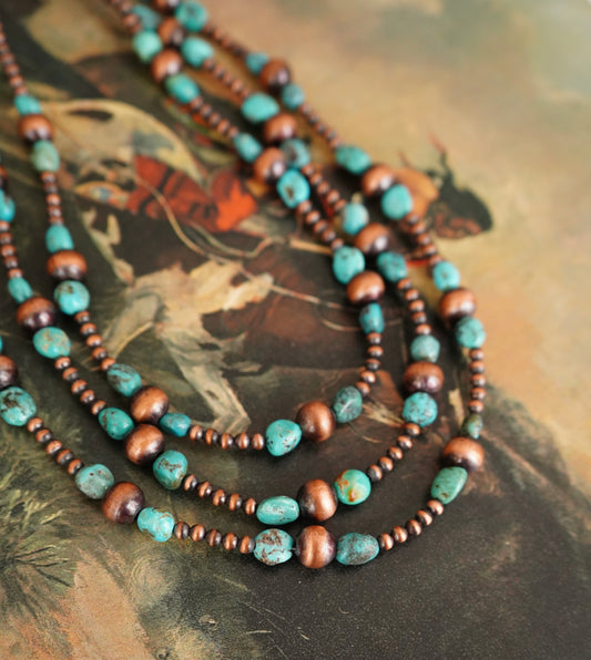 Graduated Copper Pearls w/ Turquoise Necklaces