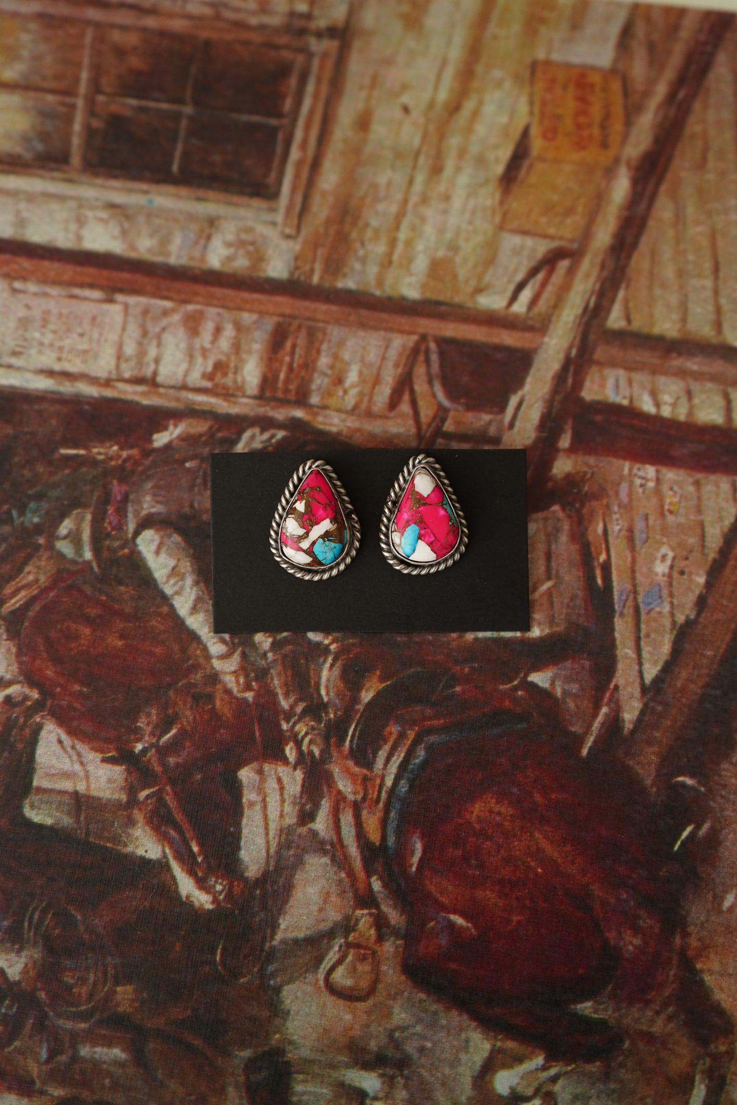 Cotton Candy Teardrop Stud Earrings