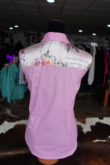 L - Tan Verses on Light Pink Cotton Button Down