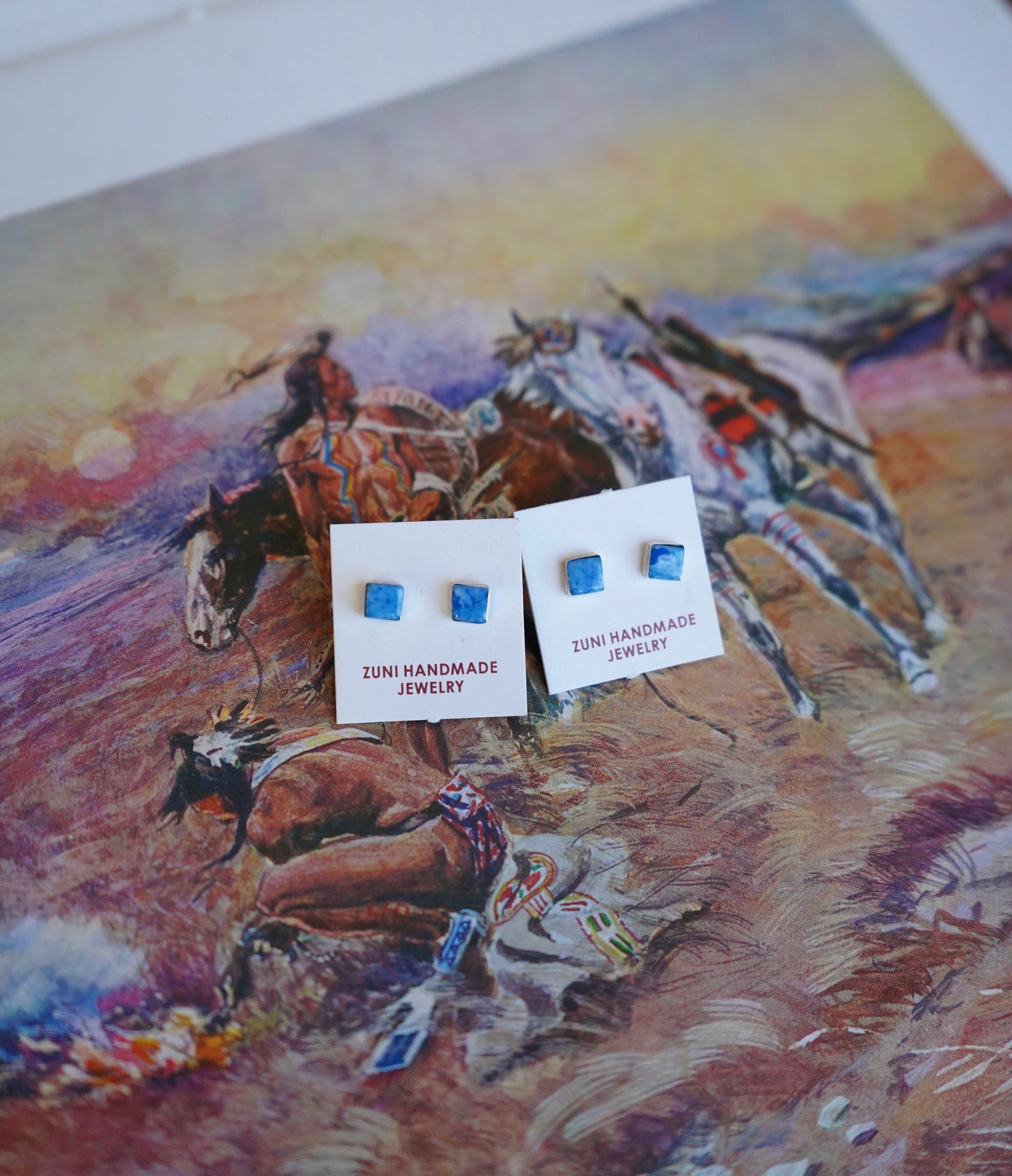 Dainty Zuni Turquoise Square Stud Earrings