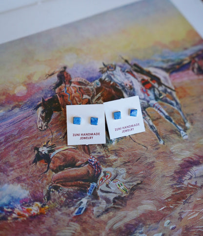 Dainty Zuni Turquoise Square Stud Earrings