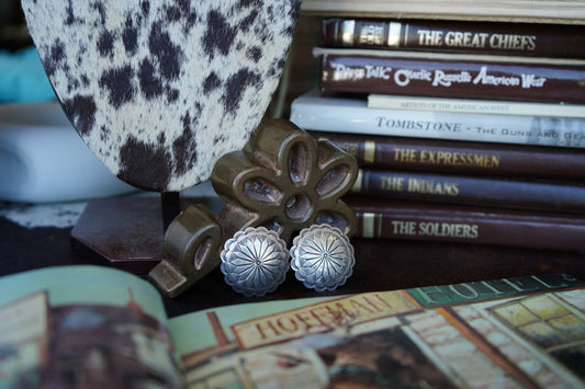 Large Sterling Silver Stamped Concho Stud Earrings
