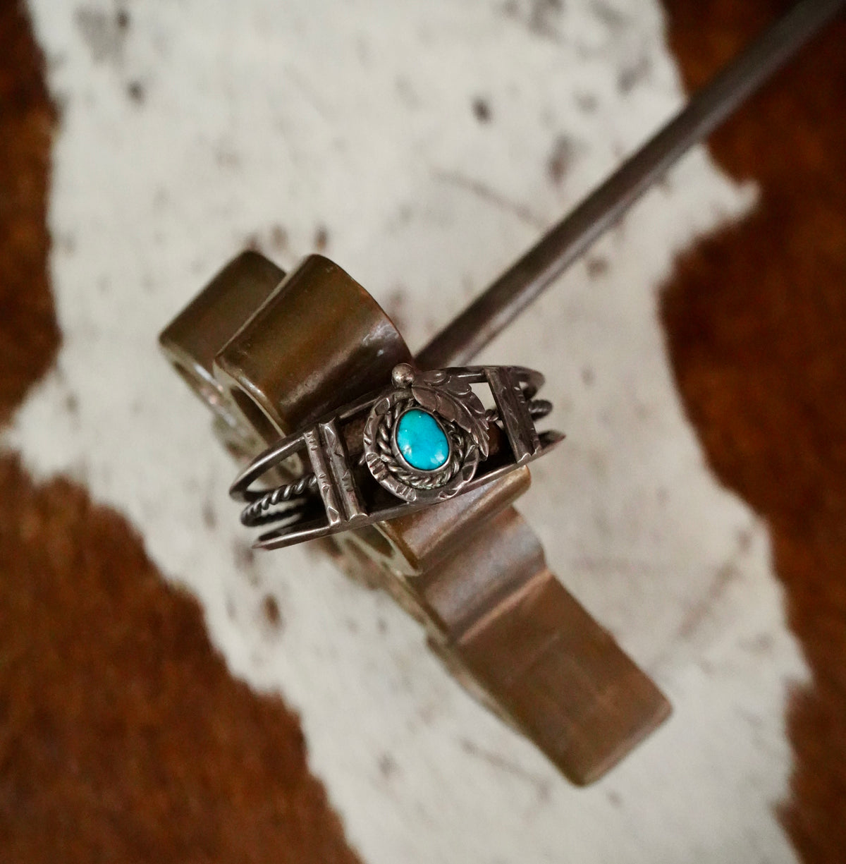 Vintage Turquoise & Leaf w/ Rope Strand Cuff