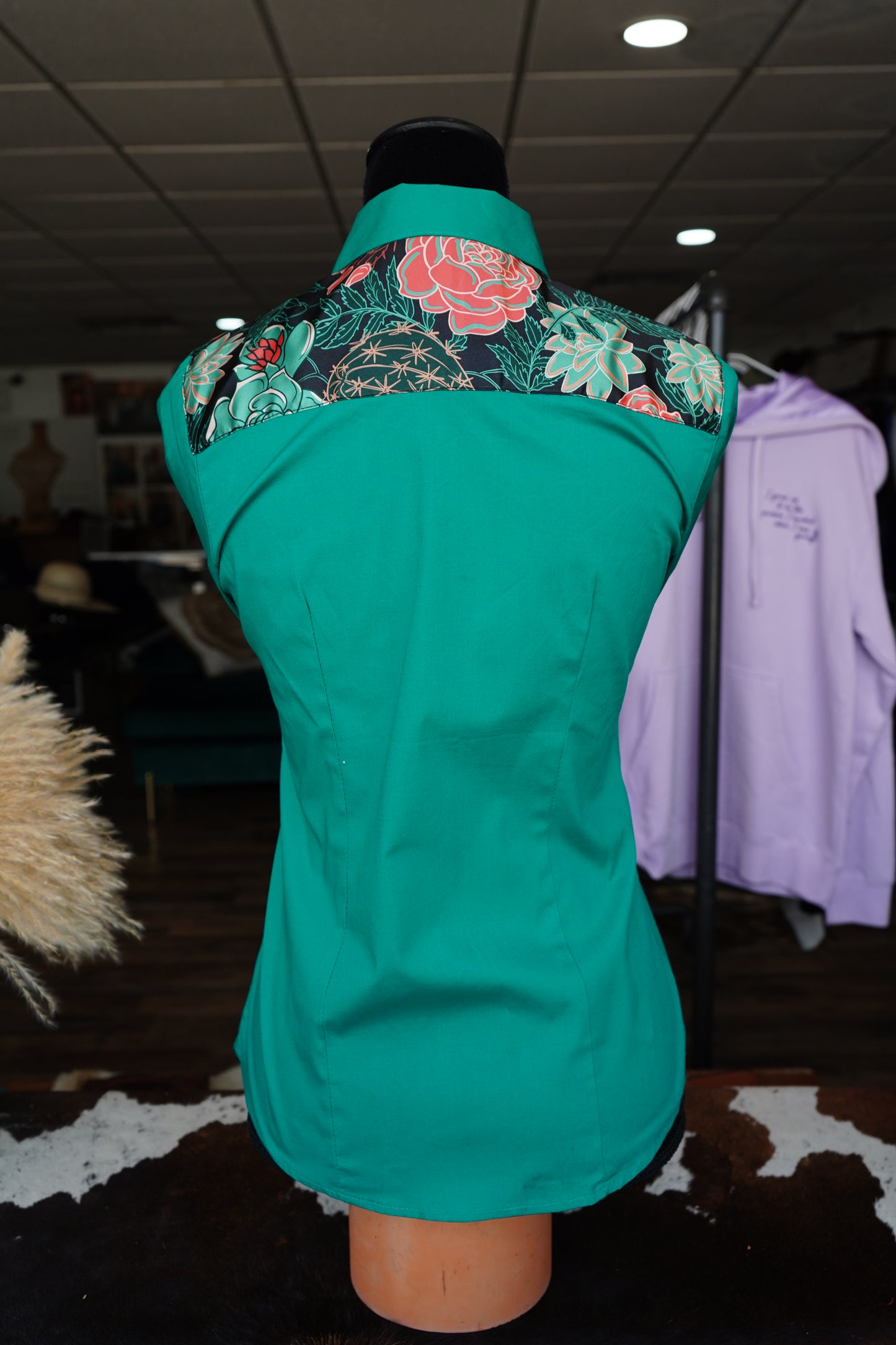 S - Succulents & Roses on Emerald Cotton Button Down