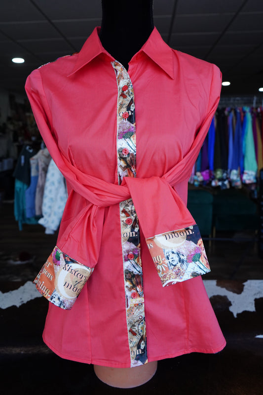 XL - Nicks on Coral Cotton Button Down