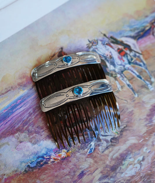 Joan Begay Turquoise Hair Comb Clip Set