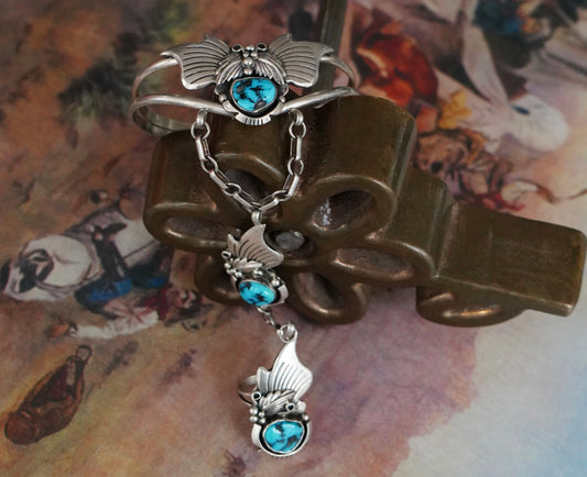 Vintage Turquoise & Leaves Lariat - Sz 5.5