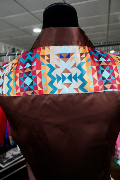 S - Sunrise Aztec on Brown Satin Button Down