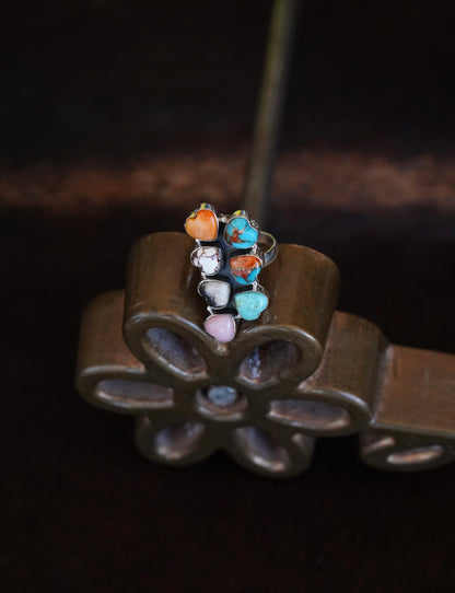 Multi-Stone Heart Cluster Ring - Sz 8