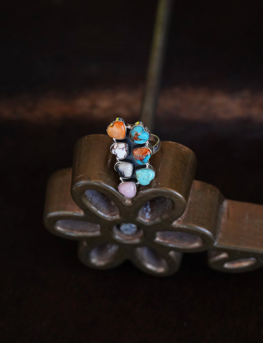 Multi-Stone Heart Cluster Ring - Sz 8