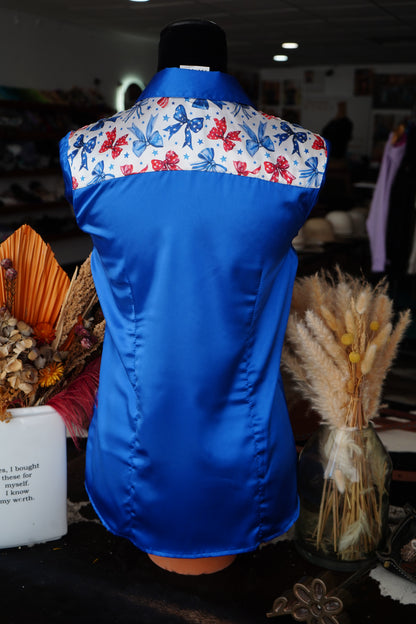 L - Royal Blue w/ Patriotic Bows Button Down