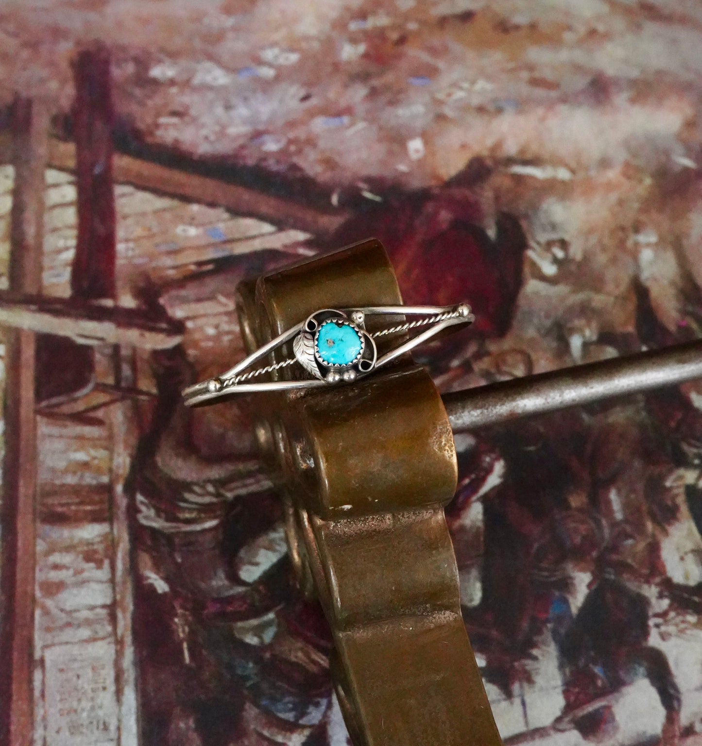 Vintage Turquoise w/ Silver Leaf Cuff