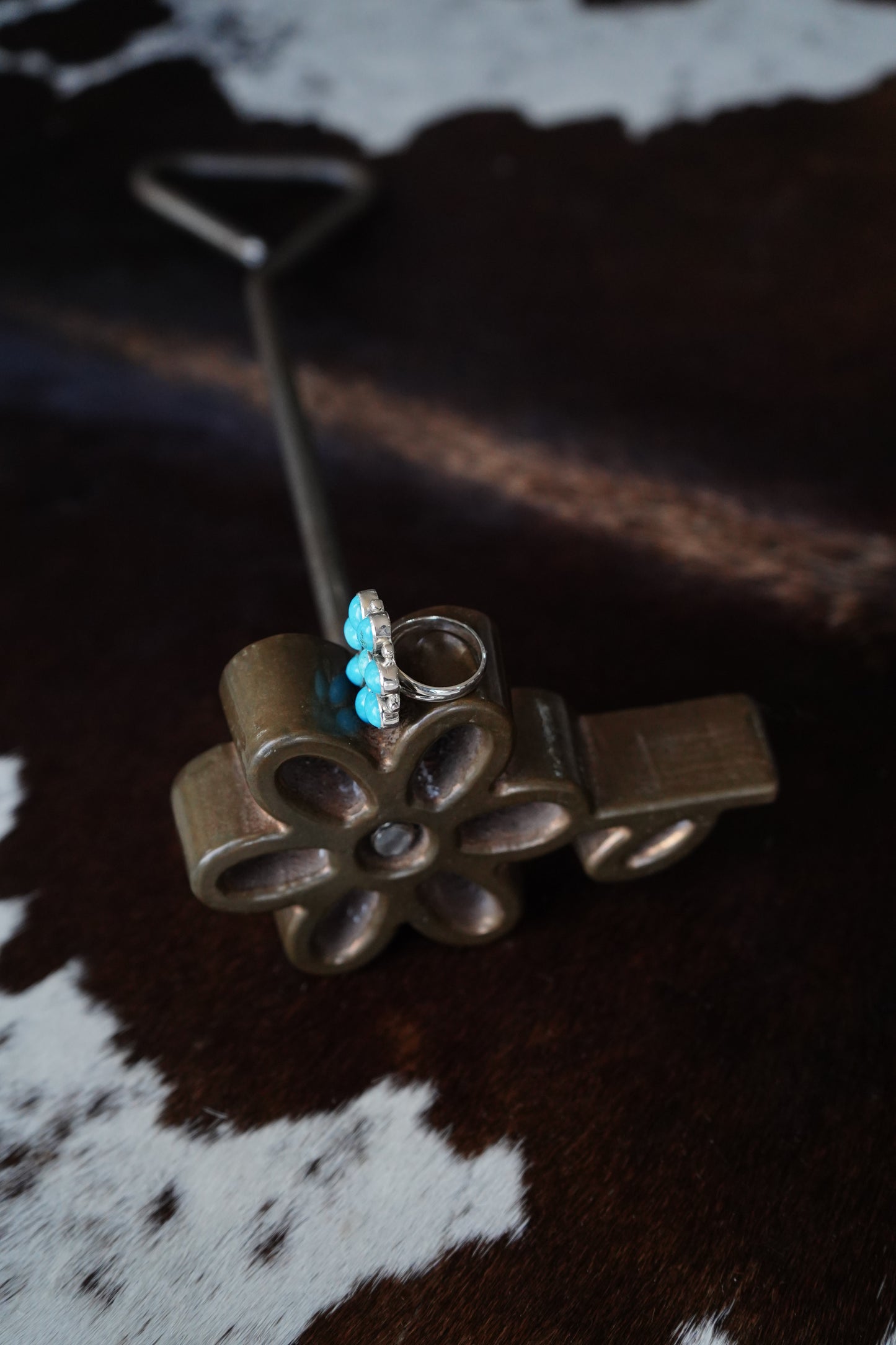 Blue Turquoise Flower Ring - Sz 7