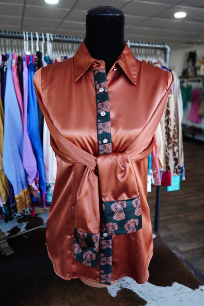 M - Weenie Dawgs on Rust Satin Button Down