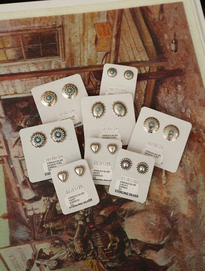 Sterling Silver Concho Stud Earrings