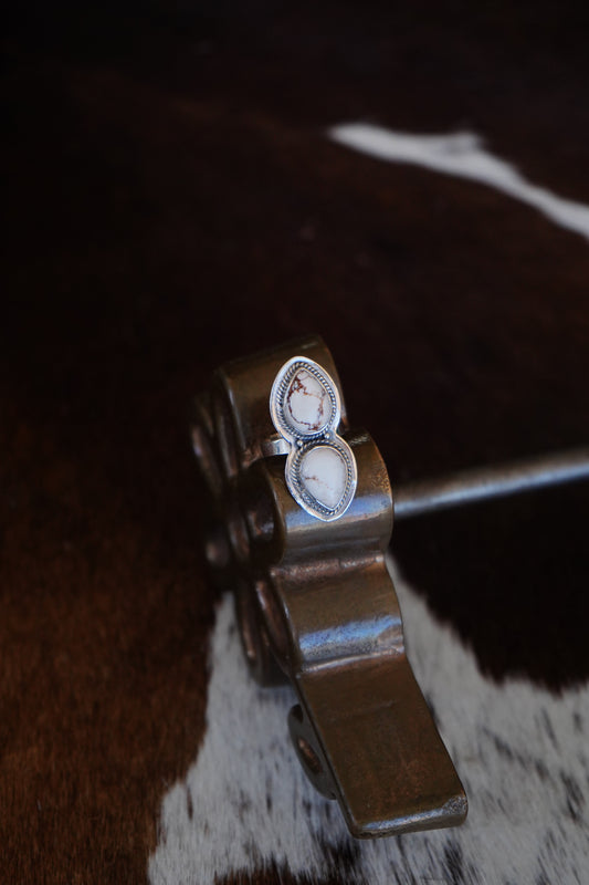 2 Stone Teardrop Wild Horse Ring - Adj