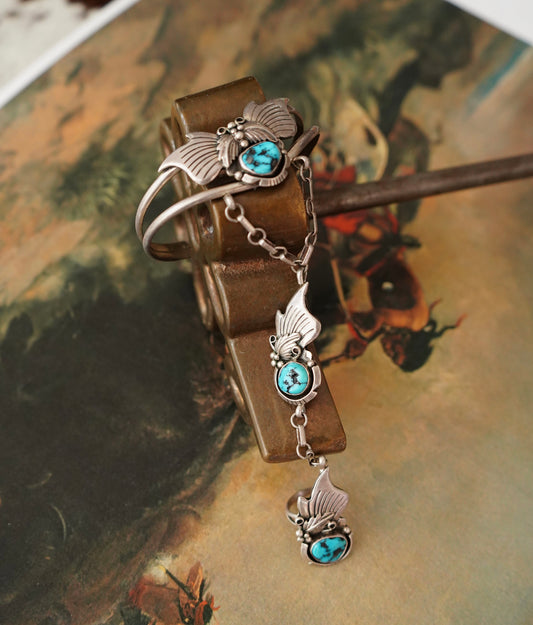 Leaves & Turquoise Lariat - Sz 5.5