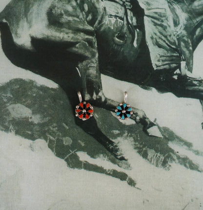 Dainty Turquoise Zuni Flower Pendants
