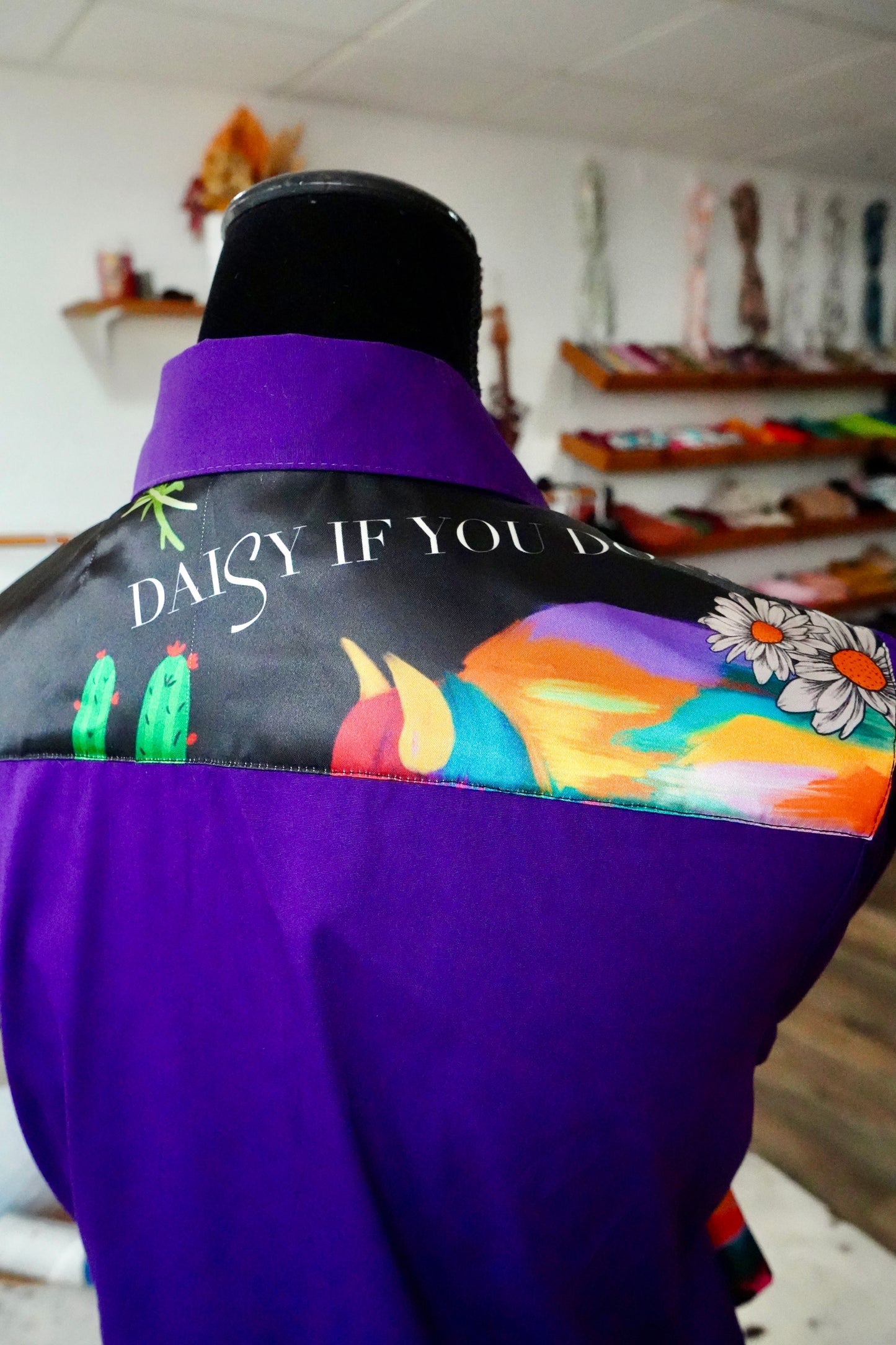 L - Daisy Buffalo on Purple Cotton Button Down