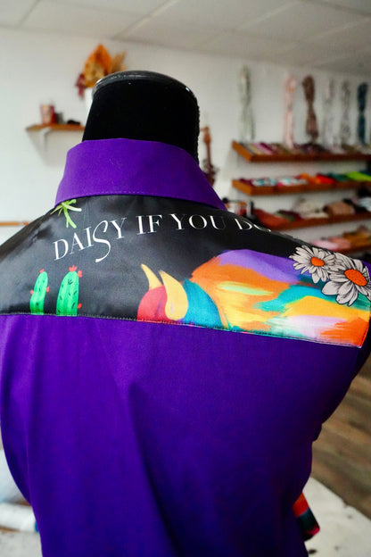 L - Daisy Buffalo on Purple Cotton Button Down