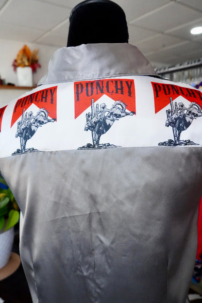L - Punchy on Silver Satin Button Down