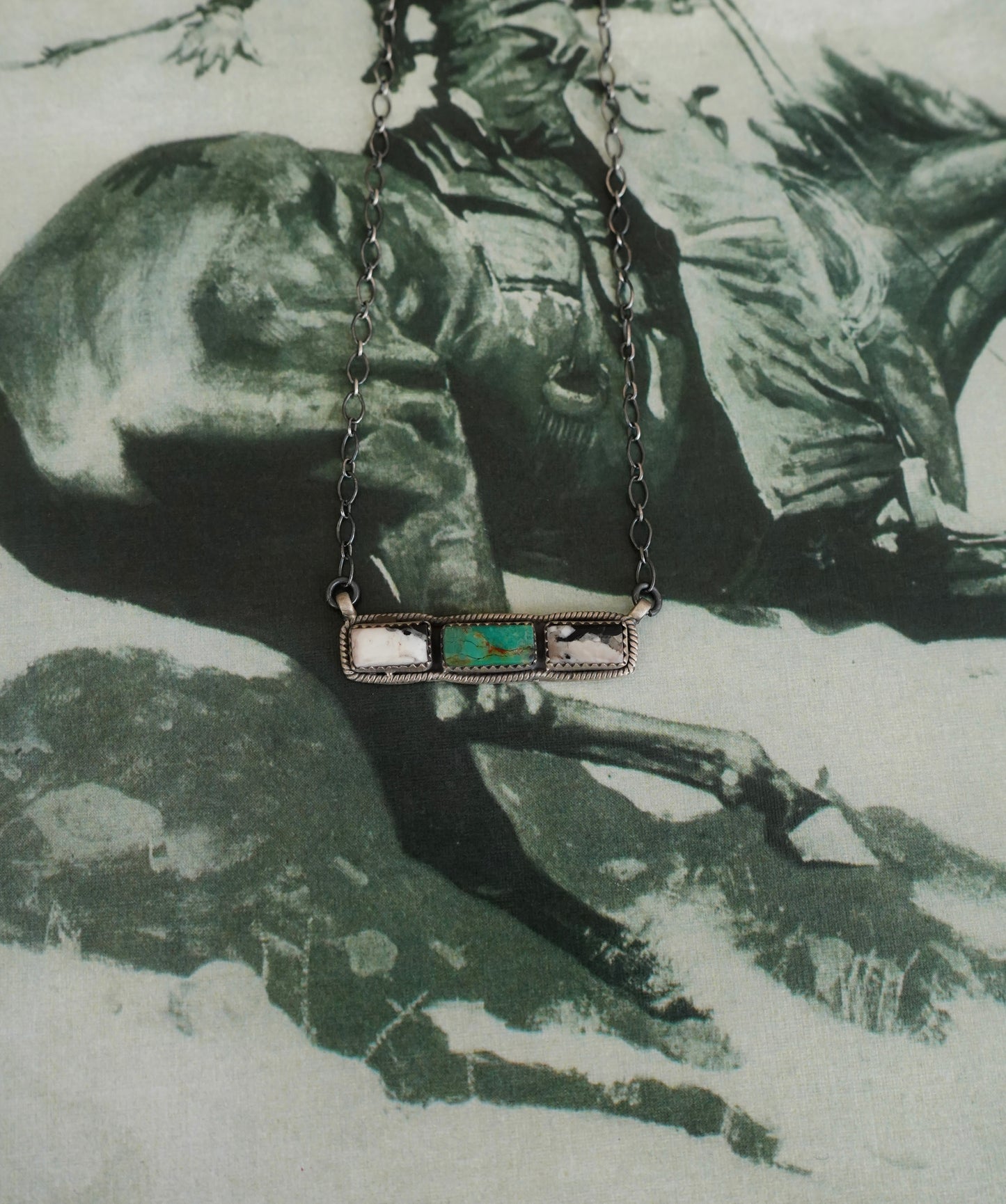 White Buffalo & Kingman Turquoise Bar Necklace