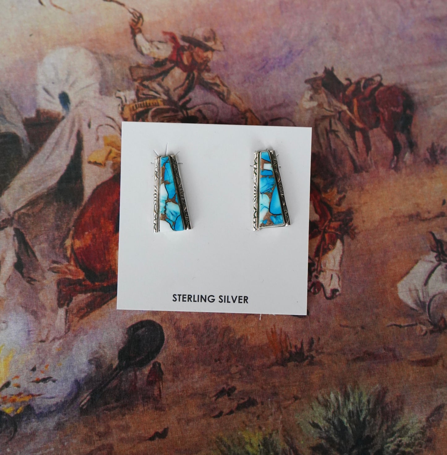 Steve Francisco Ice Blue Dahlia Bar Stud Earrings
