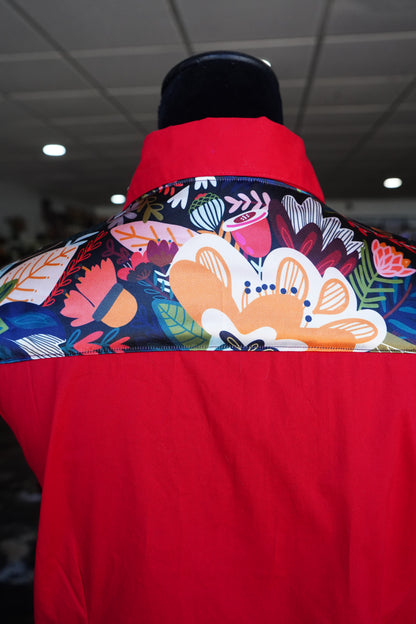 PRELOVED - XL - Black Wildflower Mix on Red Cotton Button Down