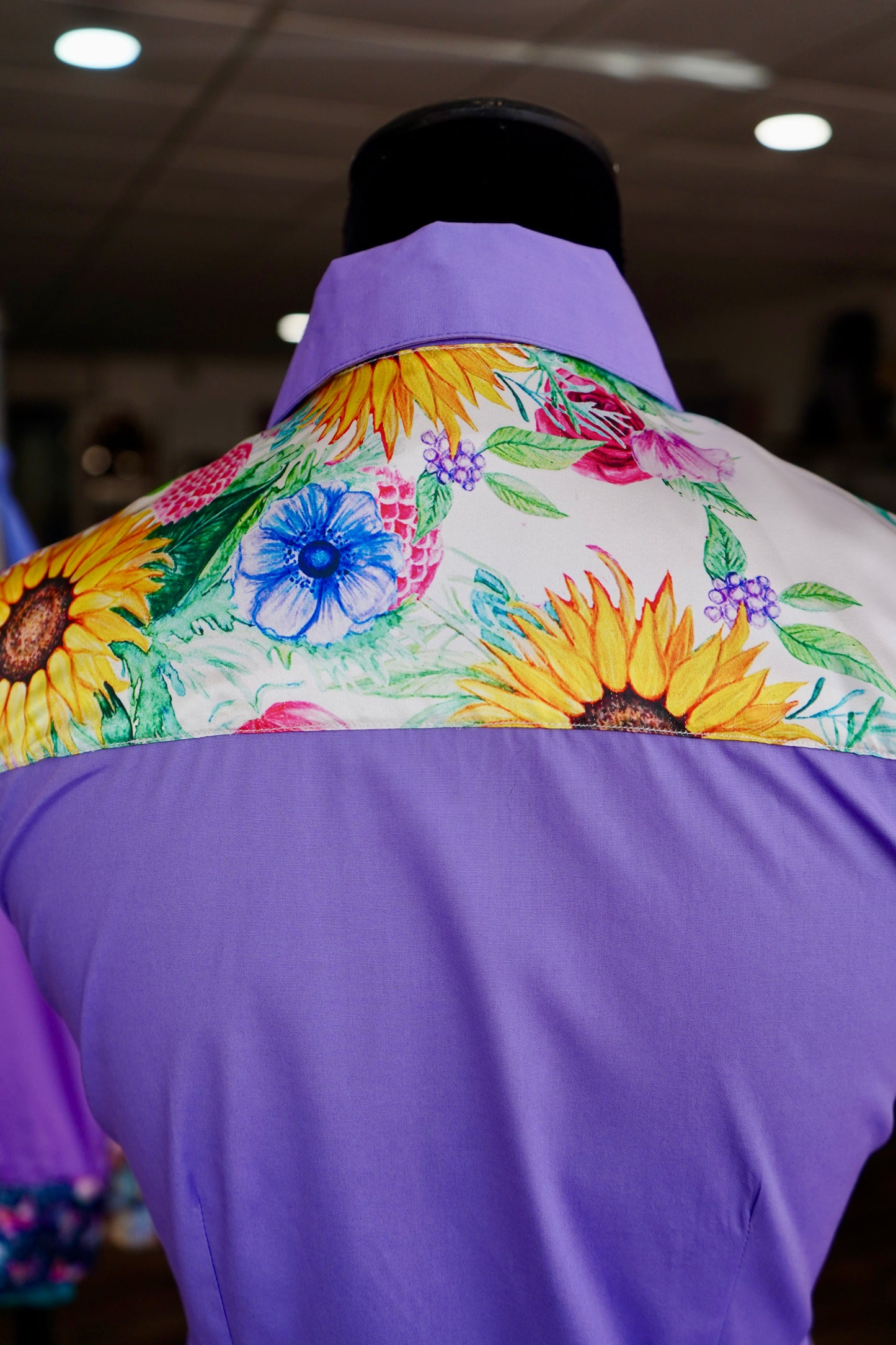S - Sunflowers & Wildflowers on Lavender Cotton Button Down